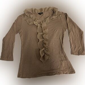 Milano Tan Ruffled 3/4 Sleeve Blouse